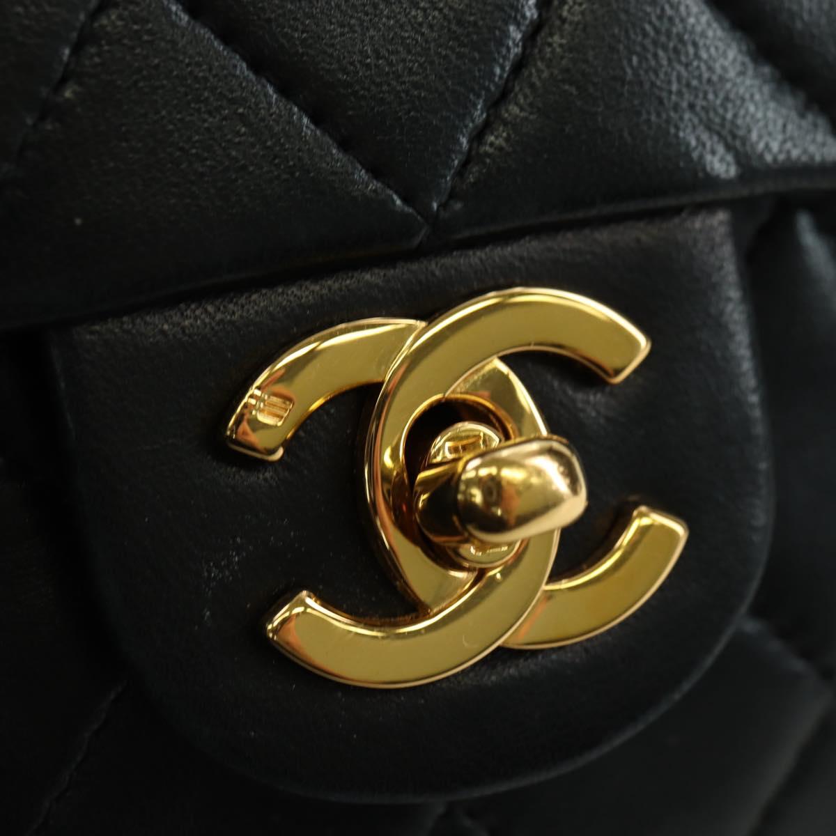 CHANEL Matelasse Chain Hand Bag Lamb Skin Black Gold CC Auth 177323SM
