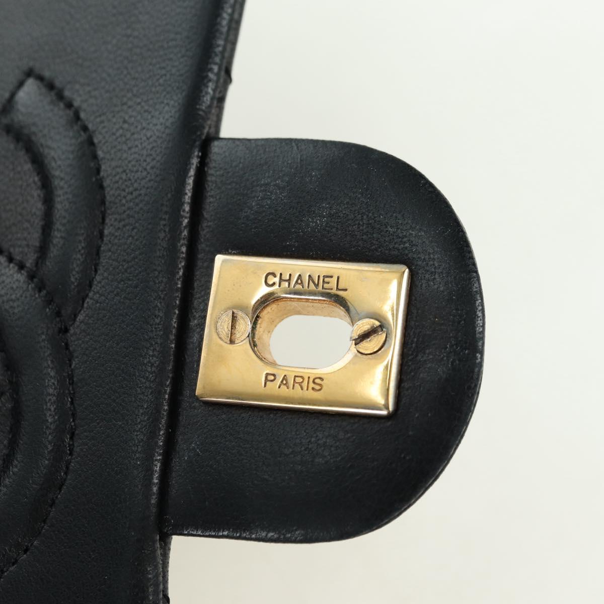 CHANEL Matelasse Chain Hand Bag Lamb Skin Black Gold CC Auth 177323SM