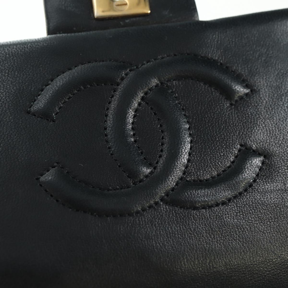 CHANEL Matelasse Chain Hand Bag Lamb Skin Black Gold CC Auth 177323SM