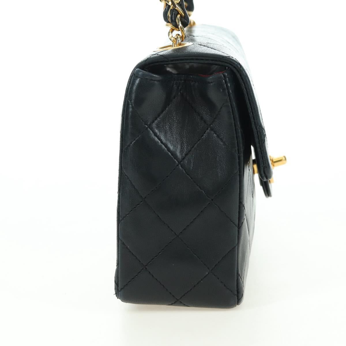 CHANEL Matelasse Chain Hand Bag Lamb Skin Black Gold CC Auth 177323SM