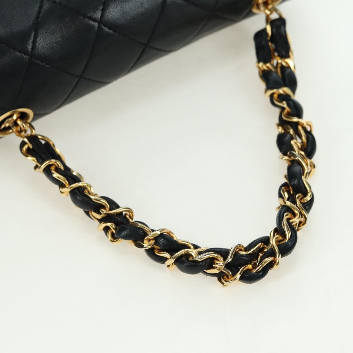 CHANEL Matelasse Chain Hand Bag Lamb Skin Black Gold CC Auth 177323SM