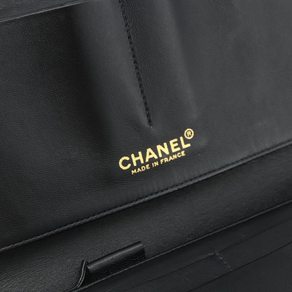CHANEL Choco Bar Camelia Clutch Bag Lamb Skin Black Gold CC Auth 177325A