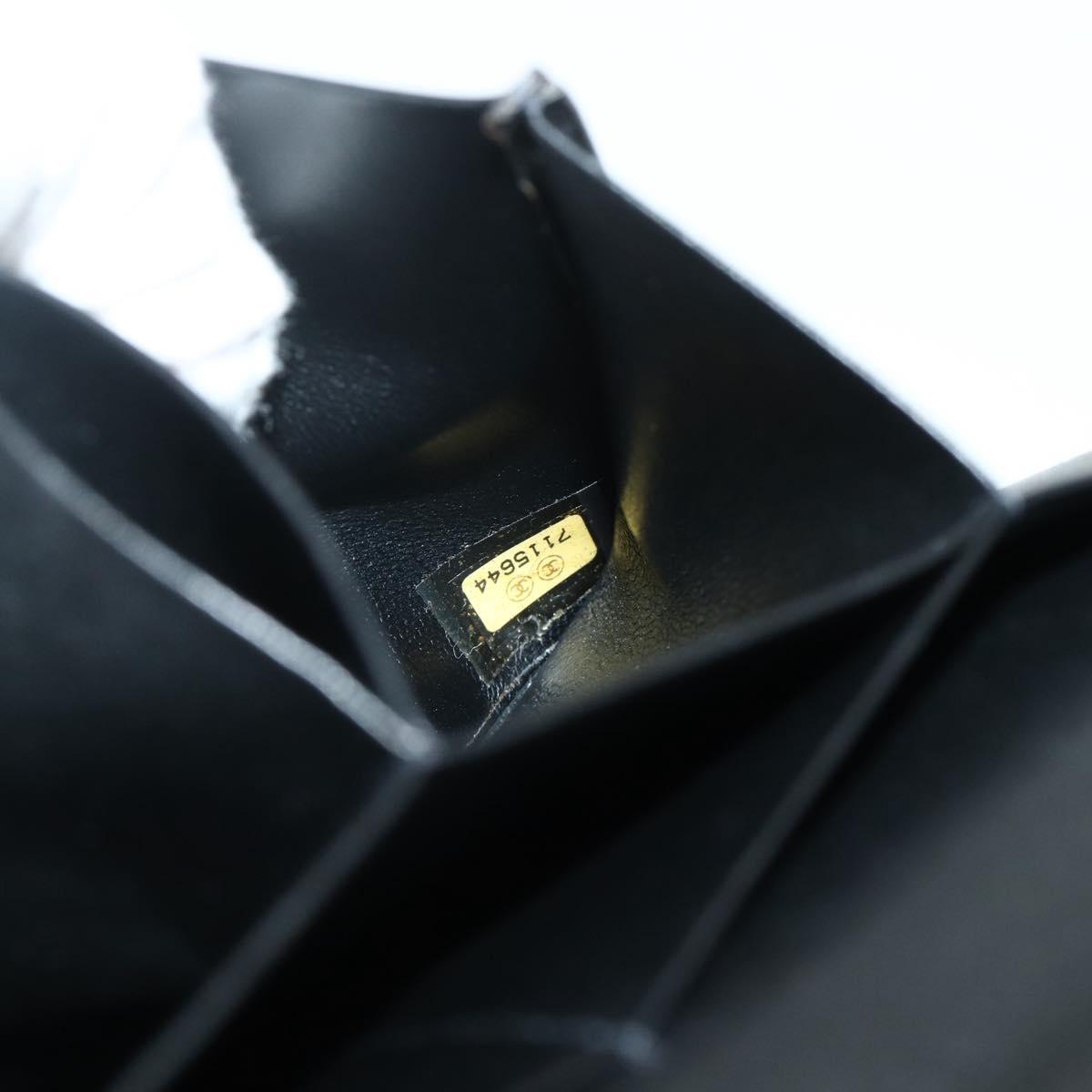 CHANEL Choco Bar Camelia Clutch Bag Lamb Skin Black Gold CC Auth 177325A