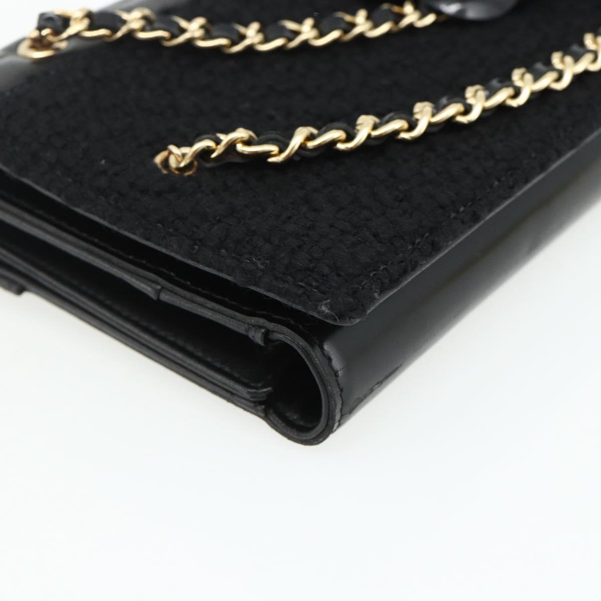 CHANEL Choco Bar Camelia Clutch Bag Lamb Skin Black Gold CC Auth 177325A