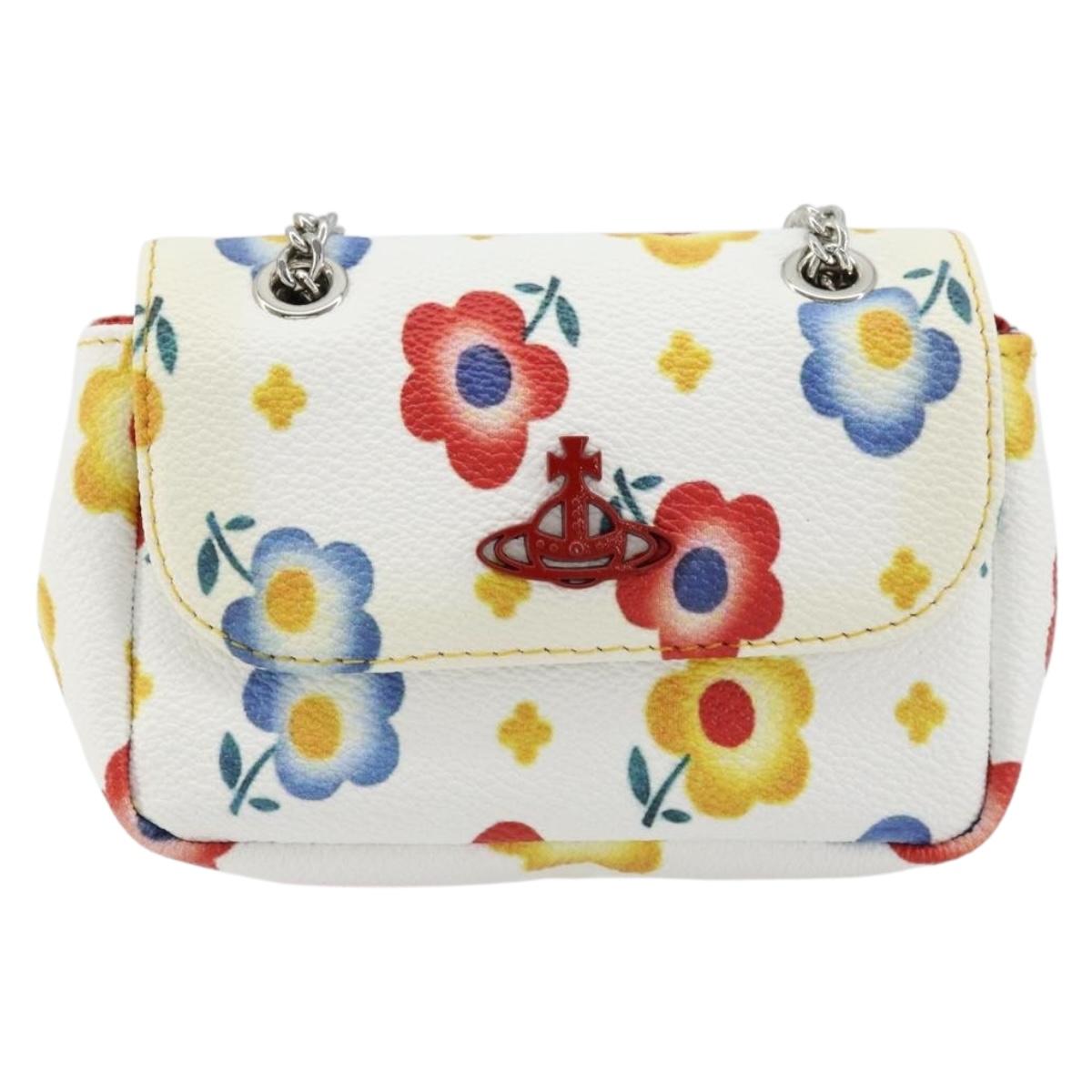 Vivienne Westwood Chain Shoulder Bag Leather White Silver Auth 177327A