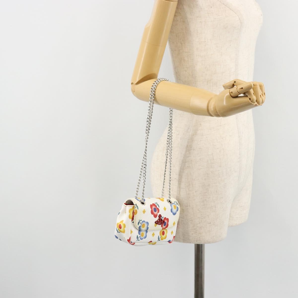 Vivienne Westwood Chain Shoulder Bag Leather White Silver Auth 177327A