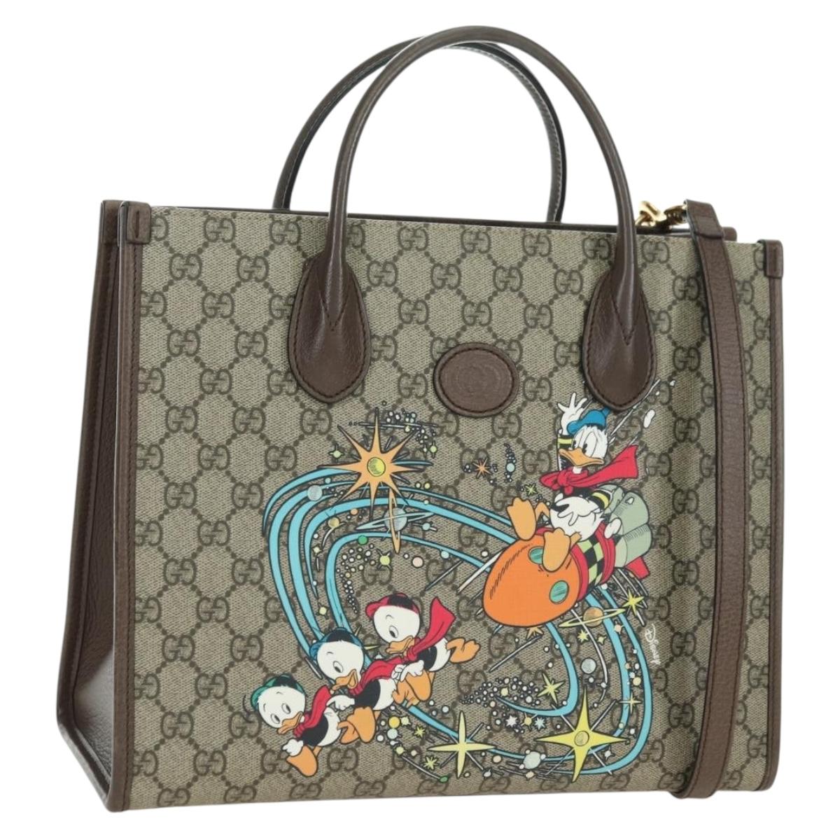 GUCCI GG Supreme Donald duck Hand Bag PVC 2way Beige Gold 648134 Auth 177329M