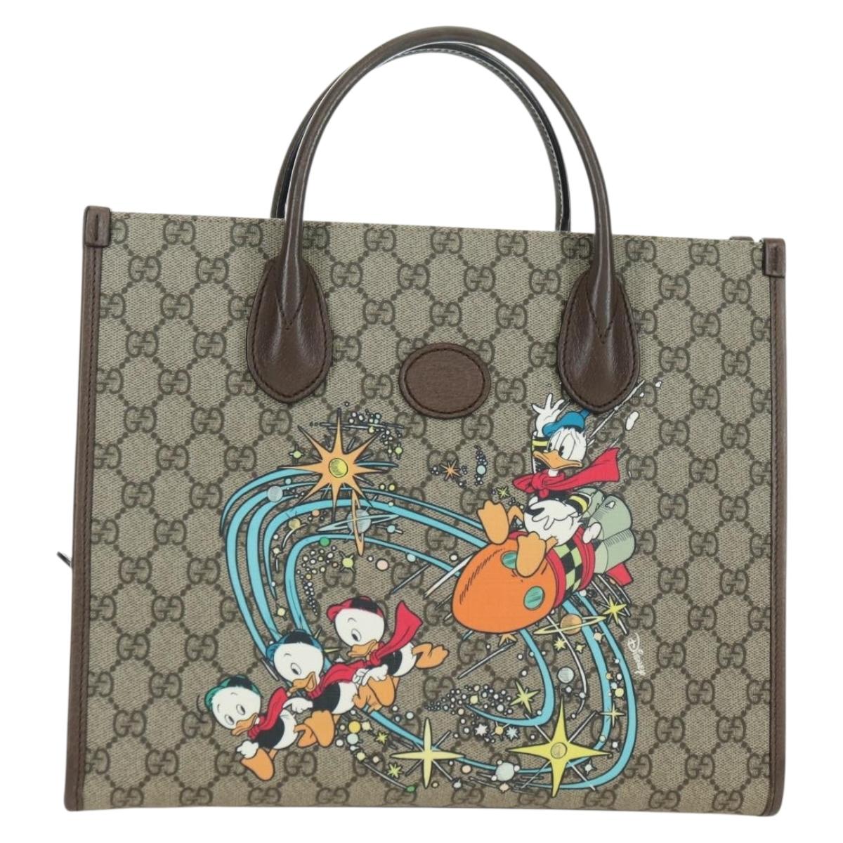 GUCCI GG Supreme Donald duck Hand Bag PVC 2way Beige Gold 648134 Auth 177329M