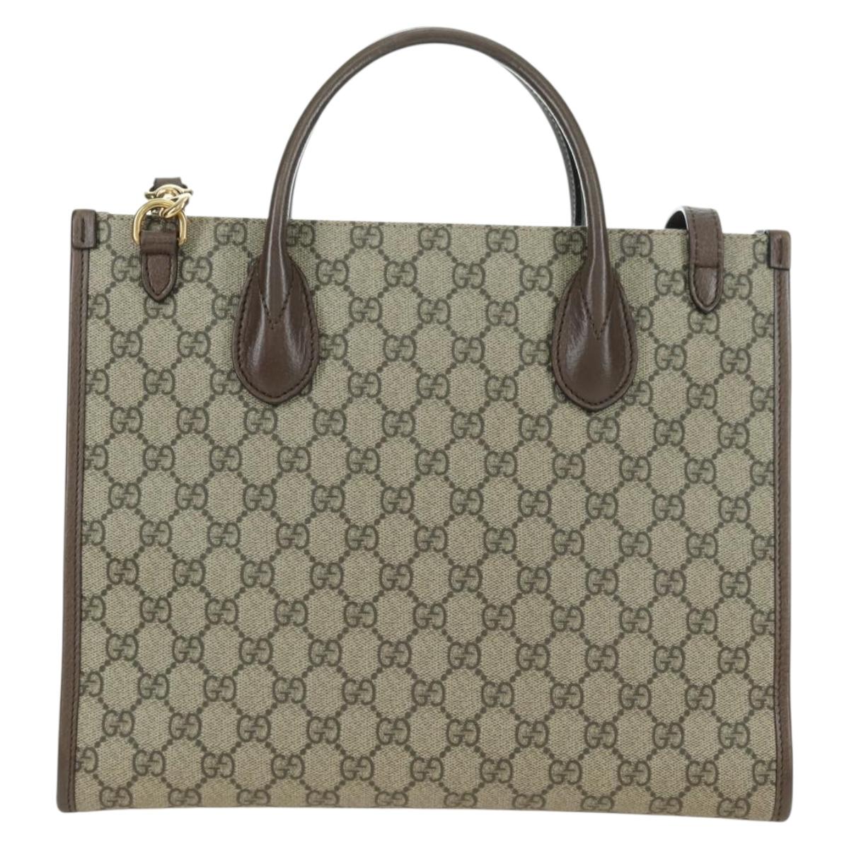 GUCCI GG Supreme Donald duck Hand Bag PVC 2way Beige Gold 648134 Auth 177329M