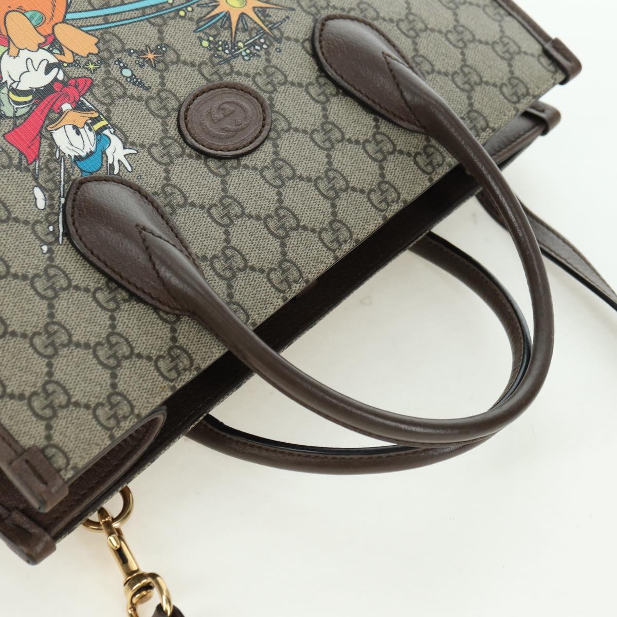 GUCCI GG Supreme Donald duck Hand Bag PVC 2way Beige Gold 648134 Auth 177329M