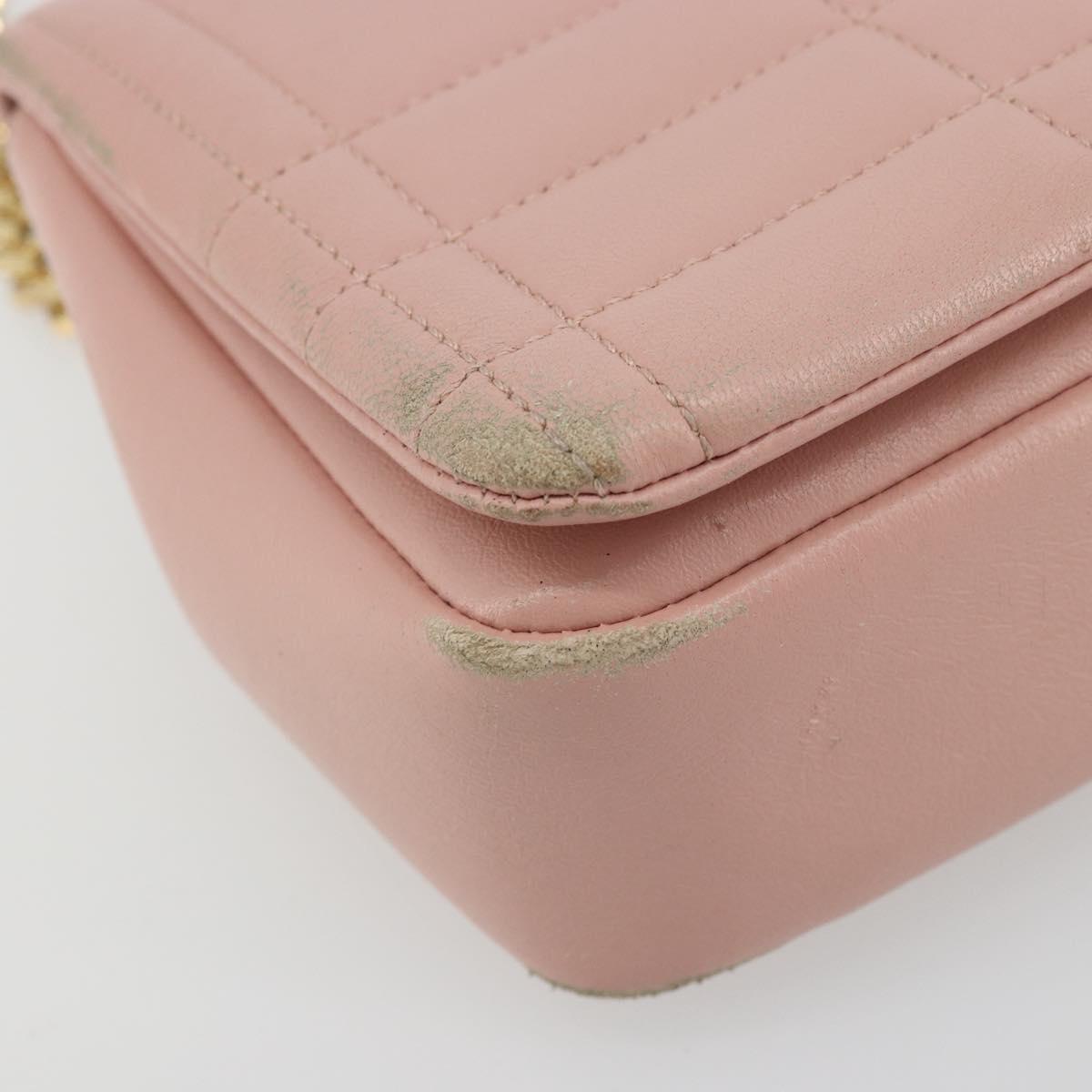 BURBERRY Chain Shoulder Bag Leather Pink Gold Auth 177331A