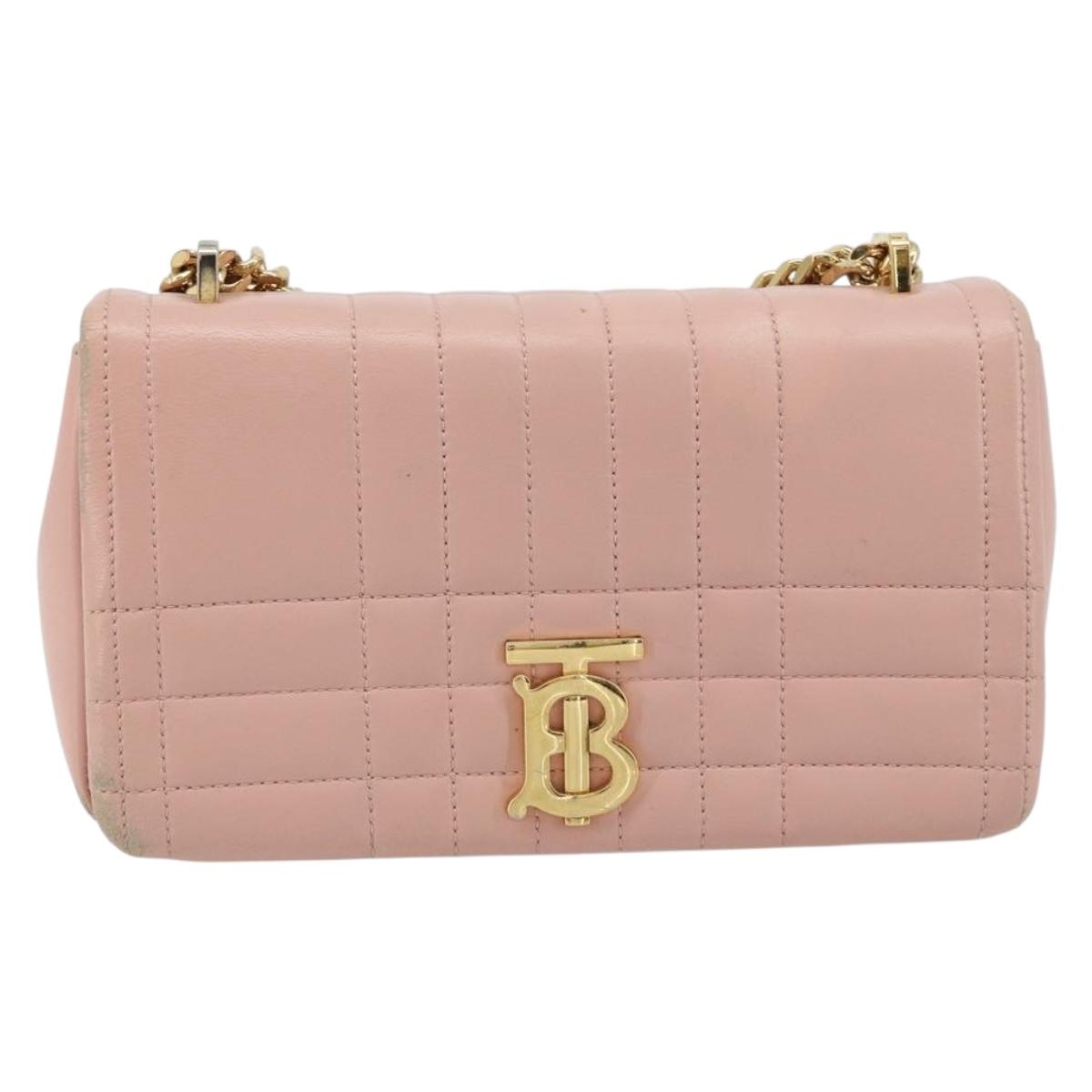 BURBERRY Chain Shoulder Bag Leather Pink Gold Auth 177331A