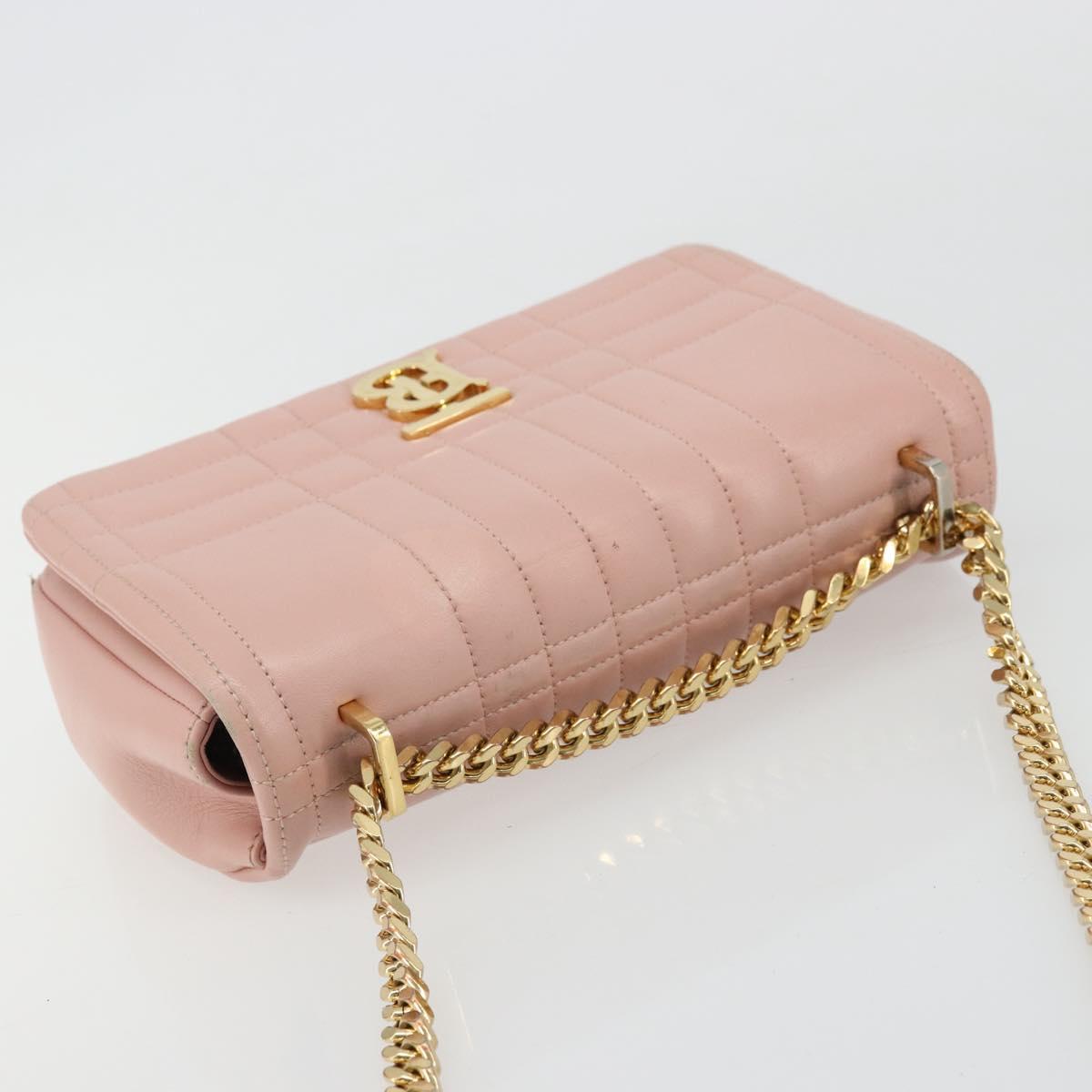 BURBERRY Chain Shoulder Bag Leather Pink Gold Auth 177331A