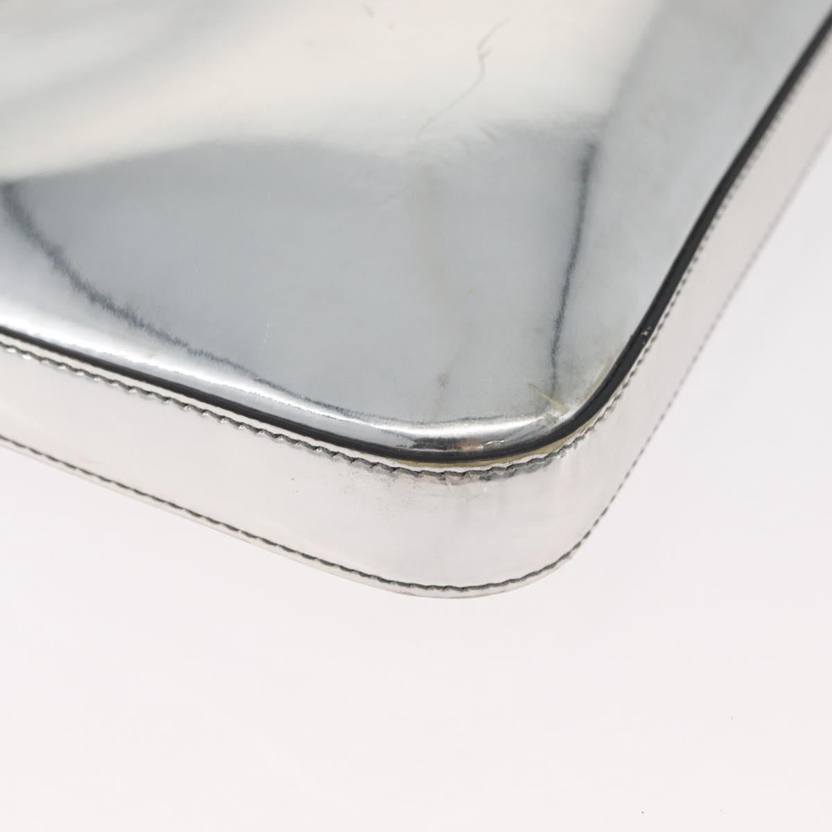 PRADA Shoulder Bag Patent leather Silver Auth 177333A