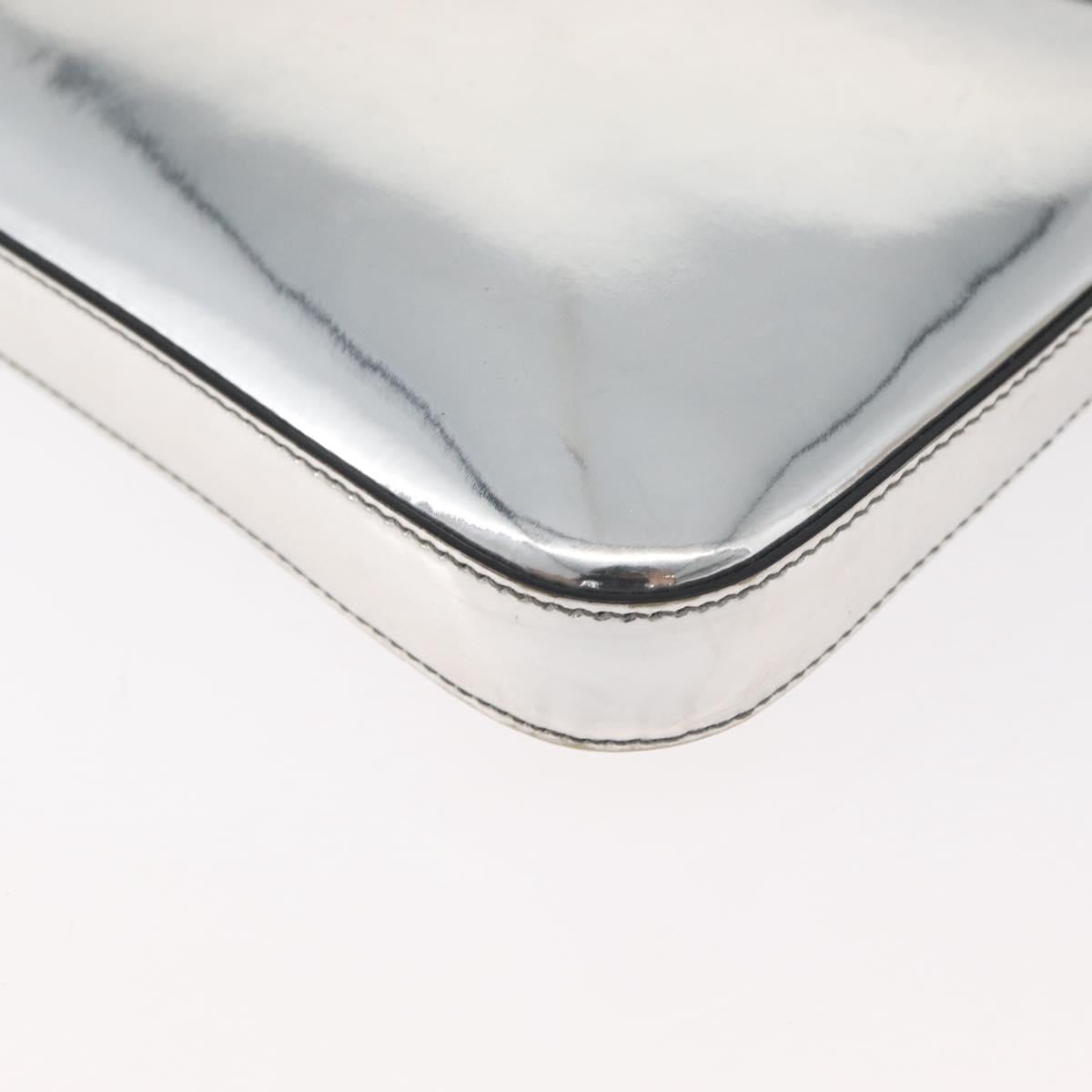 PRADA Shoulder Bag Patent leather Silver Auth 177333A