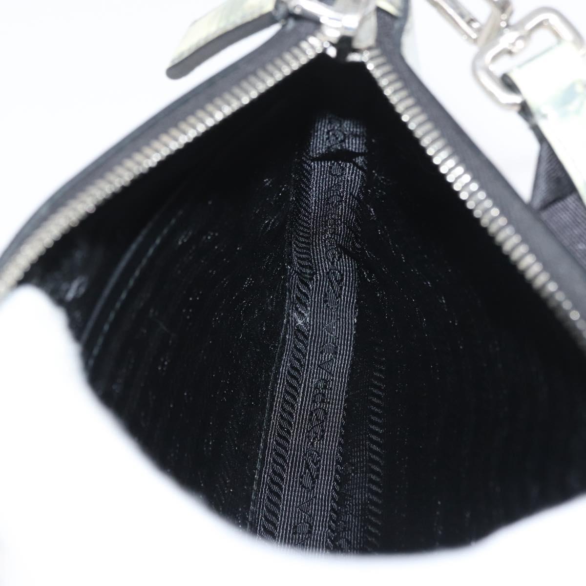 PRADA Shoulder Bag Patent leather Silver Auth 177333A
