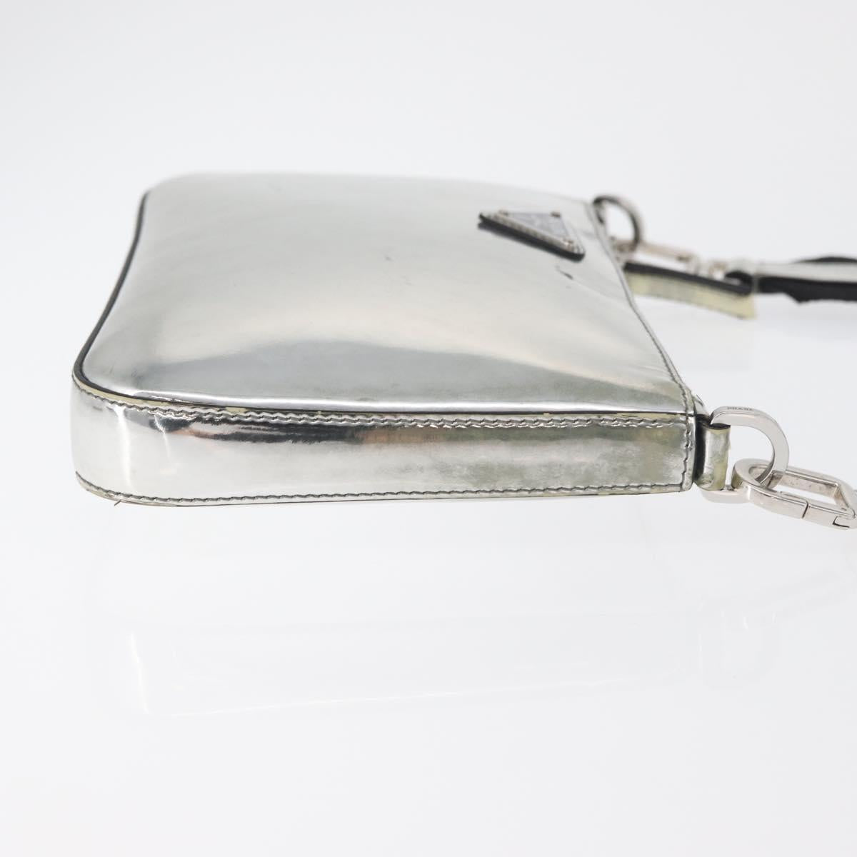 PRADA Shoulder Bag Patent leather Silver Auth 177333A