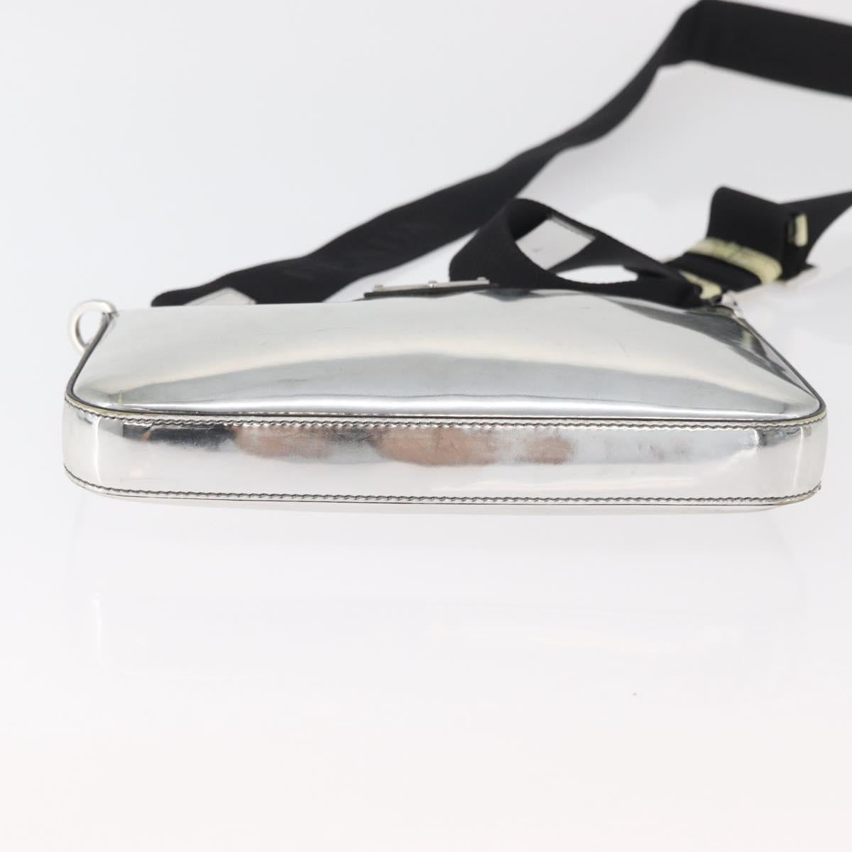 PRADA Shoulder Bag Patent leather Silver Auth 177333A
