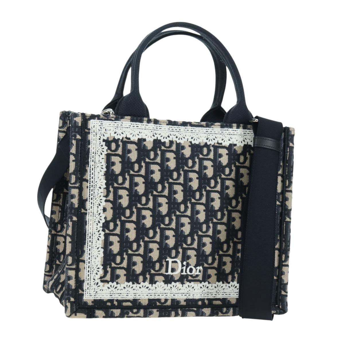 Christian Dior Trotter Canvas Oblique Book Hand Bag 2way Navy Auth 177334SAM