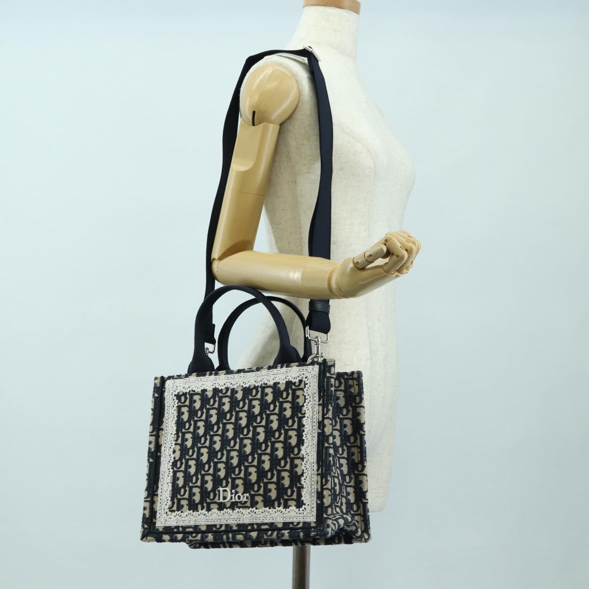Christian Dior Trotter Canvas Oblique Book Hand Bag 2way Navy Auth 177334SAM