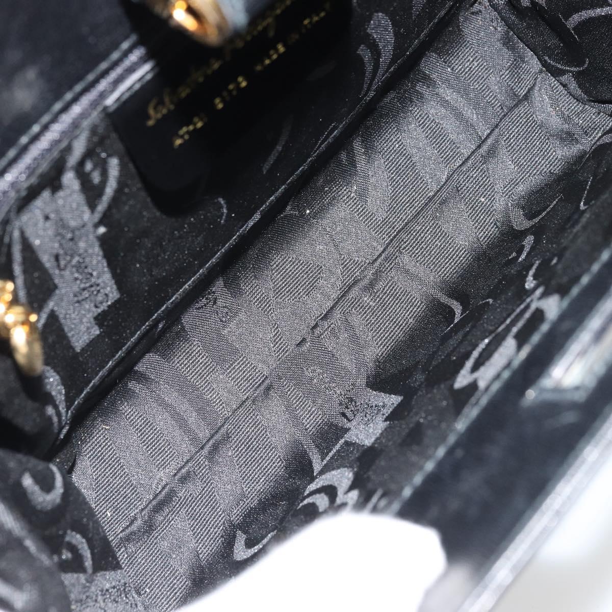 Salvatore Ferragamo Chain Shoulder Bag Leather Black Gold Auth 177335A
