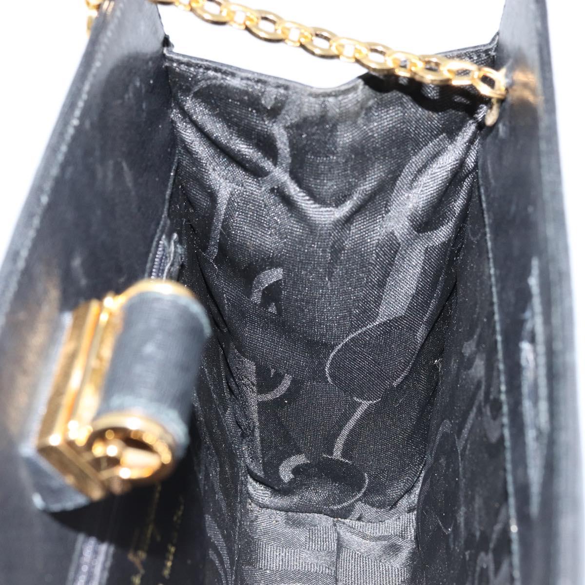 Salvatore Ferragamo Chain Shoulder Bag Leather Black Gold Auth 177335A