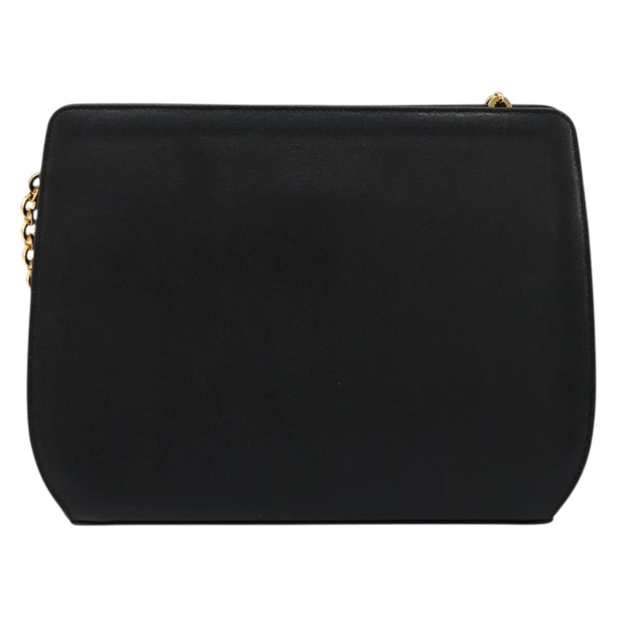 Salvatore Ferragamo Chain Shoulder Bag Leather Black Gold Auth 177335A