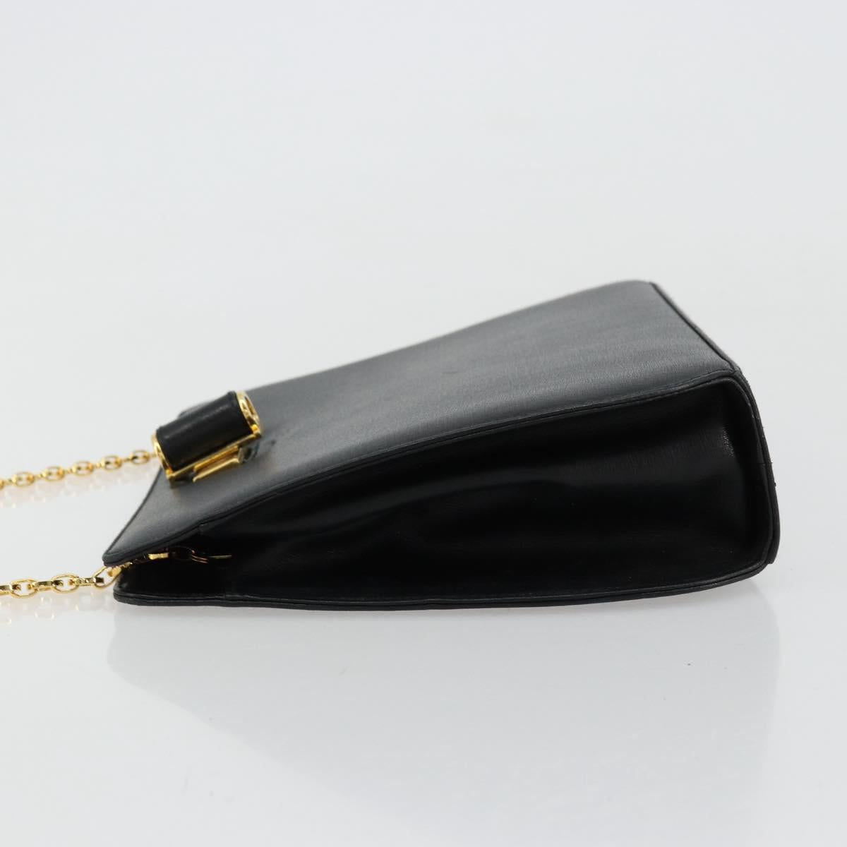 Salvatore Ferragamo Chain Shoulder Bag Leather Black Gold Auth 177335A