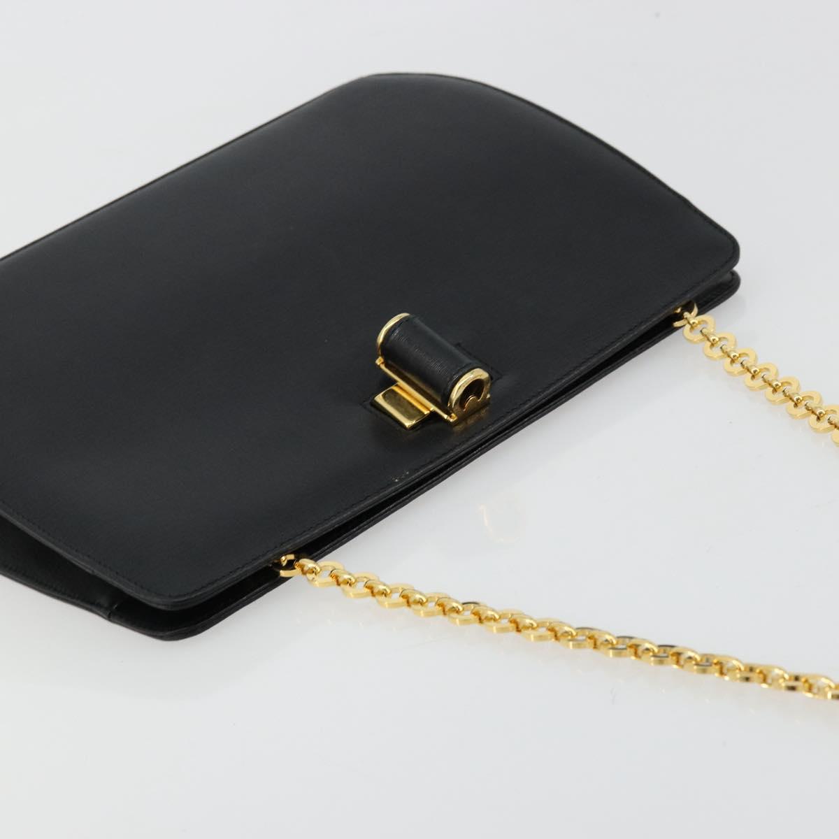 Salvatore Ferragamo Chain Shoulder Bag Leather Black Gold Auth 177335A