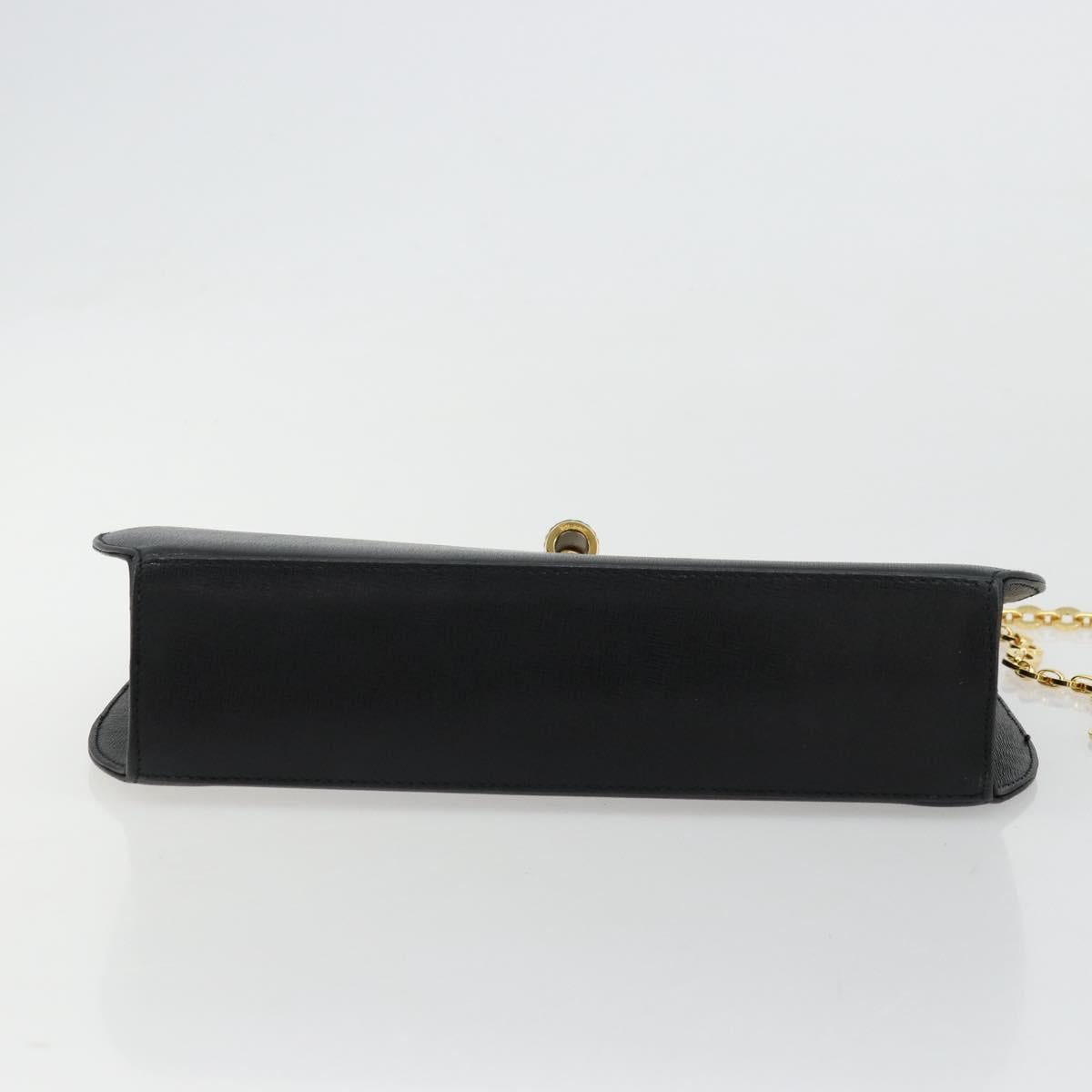 Salvatore Ferragamo Chain Shoulder Bag Leather Black Gold Auth 177335A
