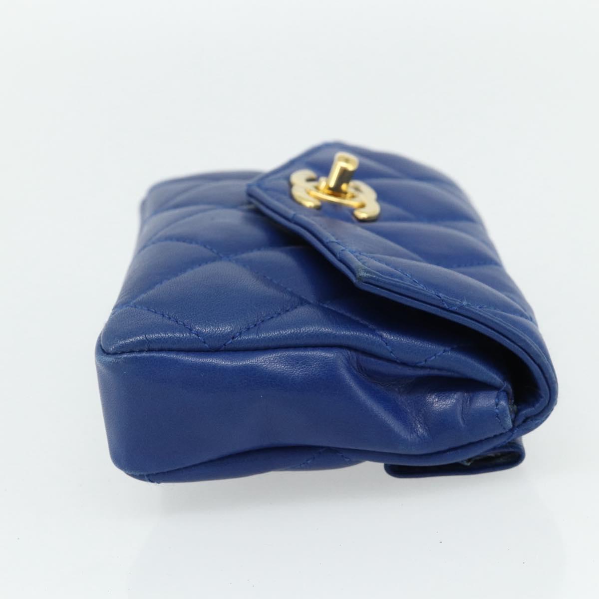 CHANEL Matelasse Pouch Lamb Skin Blue Gold CC Auth 177338