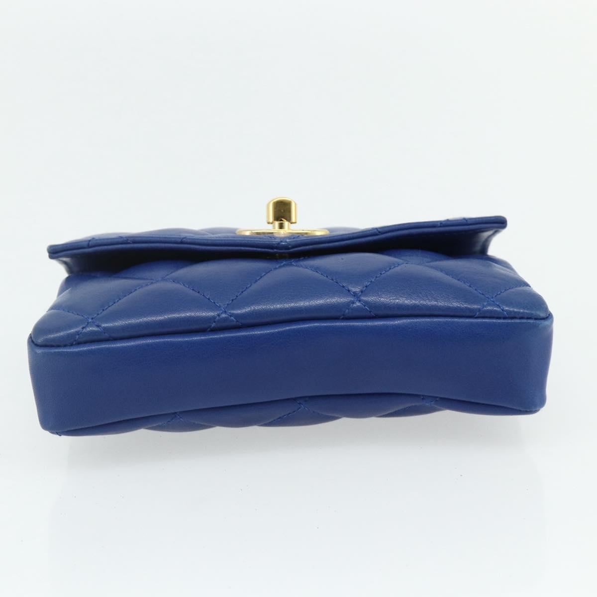 CHANEL Matelasse Pouch Lamb Skin Blue Gold CC Auth 177338