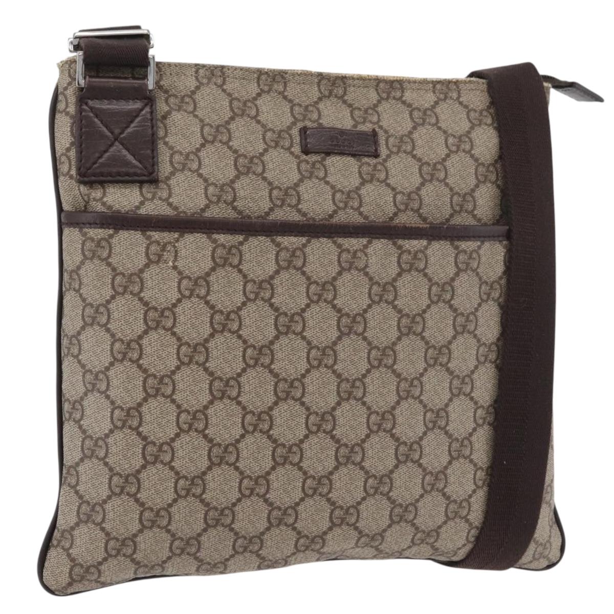 GUCCI GG Supreme Shoulder Bag PVC Beige Silver 141626 Auth 177434