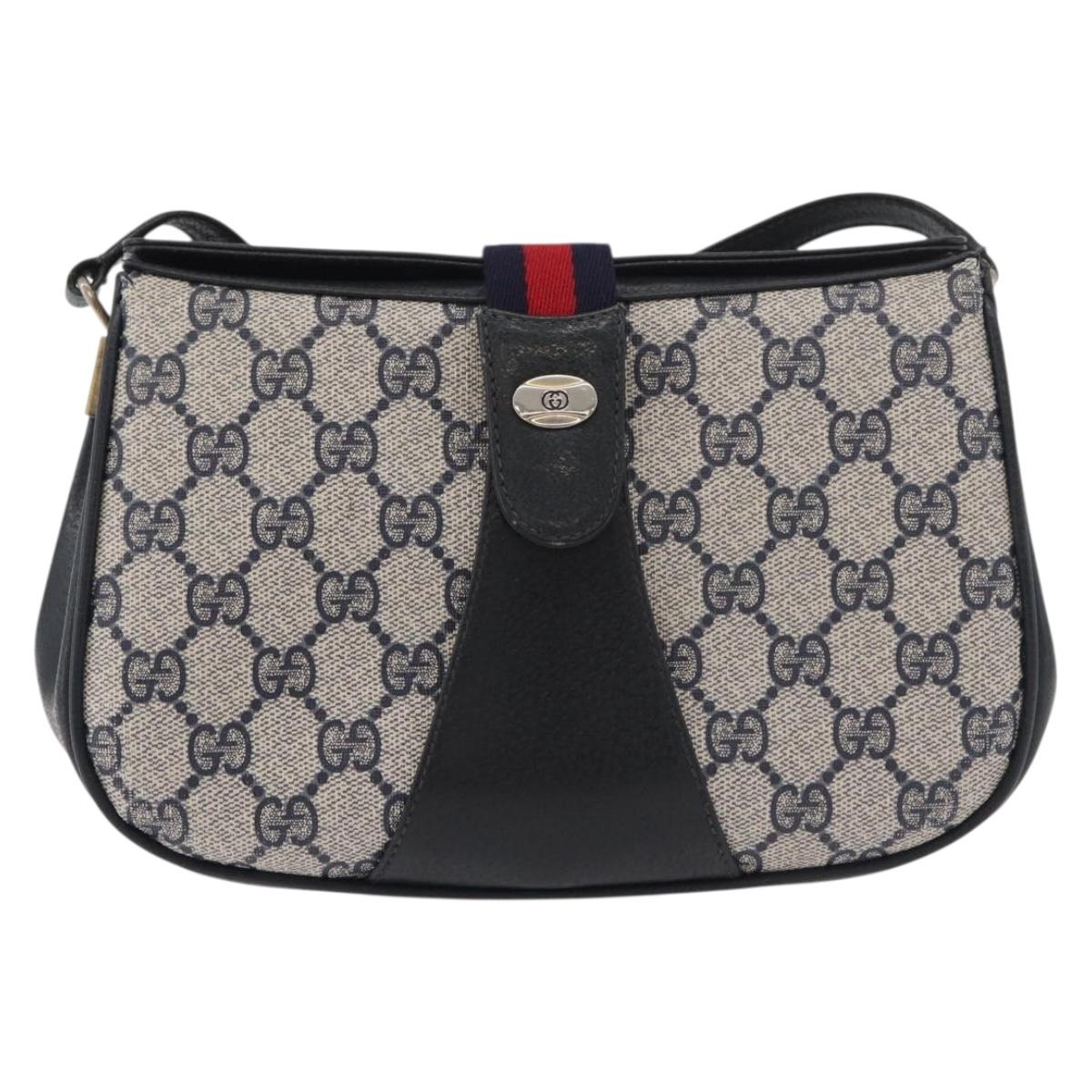 GUCCI GG Supreme Sherry Line Shoulder Bag PVC Navy Gold 10 02 024 Auth 177436