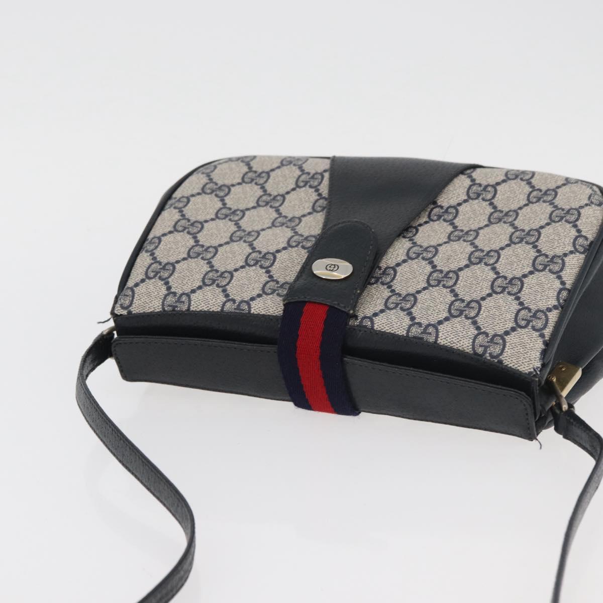 GUCCI GG Supreme Sherry Line Shoulder Bag PVC Navy Gold 10 02 024 Auth 177436