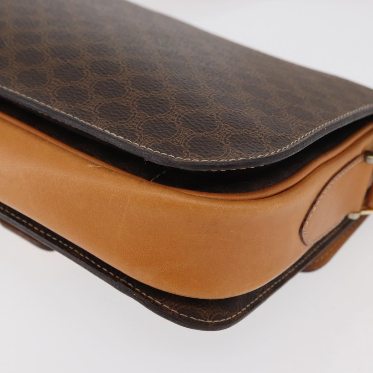 CELINE Macadam Canvas Horse Carriage Bag PVC Leather Brown Gold Auth 177443A