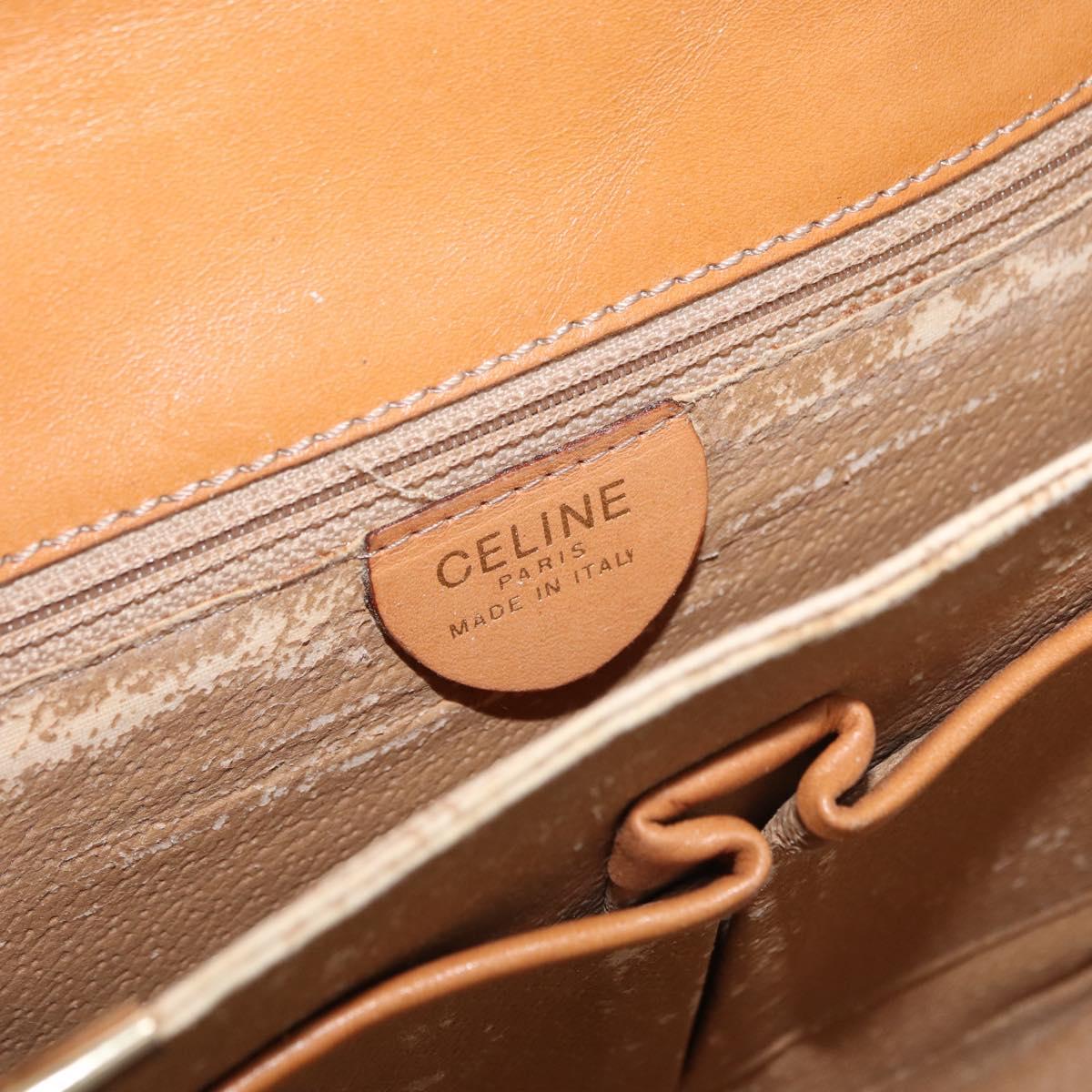 CELINE Macadam Canvas Horse Carriage Bag PVC Leather Brown Gold Auth 177443A