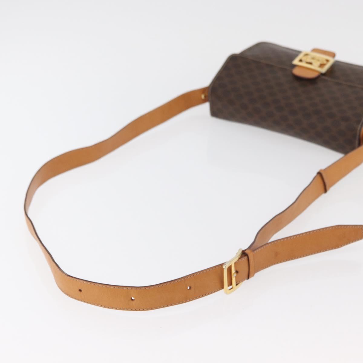 CELINE Macadam Canvas Horse Carriage Bag PVC Leather Brown Gold Auth 177443A