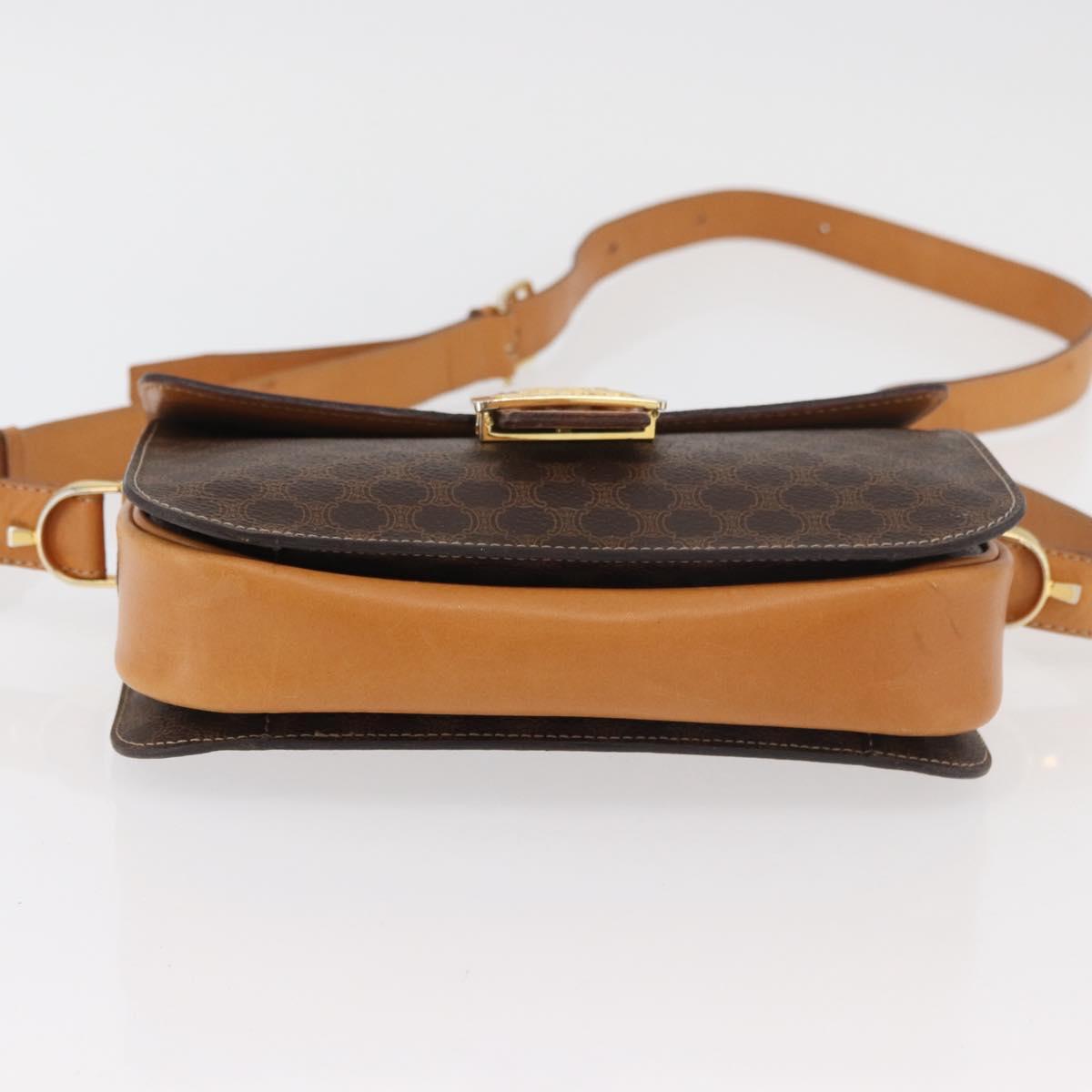 CELINE Macadam Canvas Horse Carriage Bag PVC Leather Brown Gold Auth 177443A