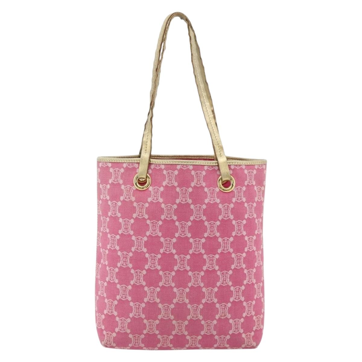 CELINE Paris Macadam Canvas Tote Bag Denim Pink Gold Auth 177444A