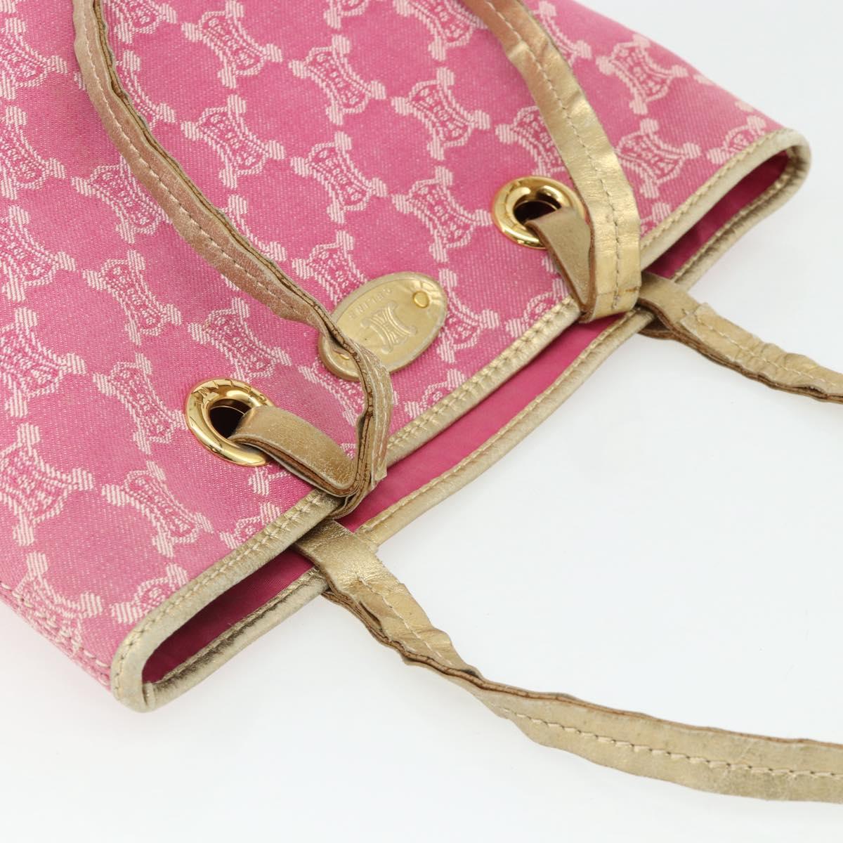 CELINE Paris Macadam Canvas Tote Bag Denim Pink Gold Auth 177444A