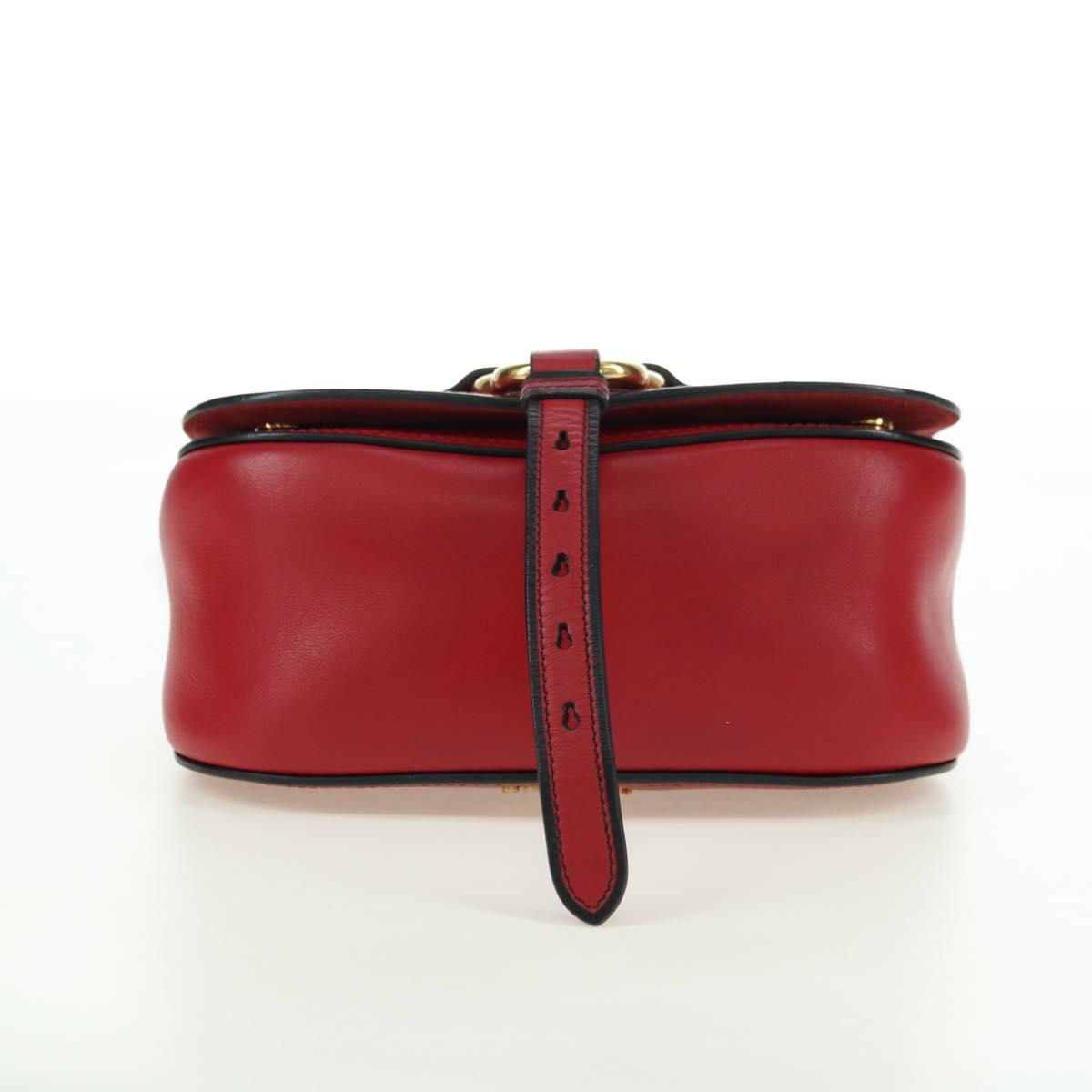 Miu Miu Chain Dahlia Shoulder Bag Leather Red Gold Auth 177448A