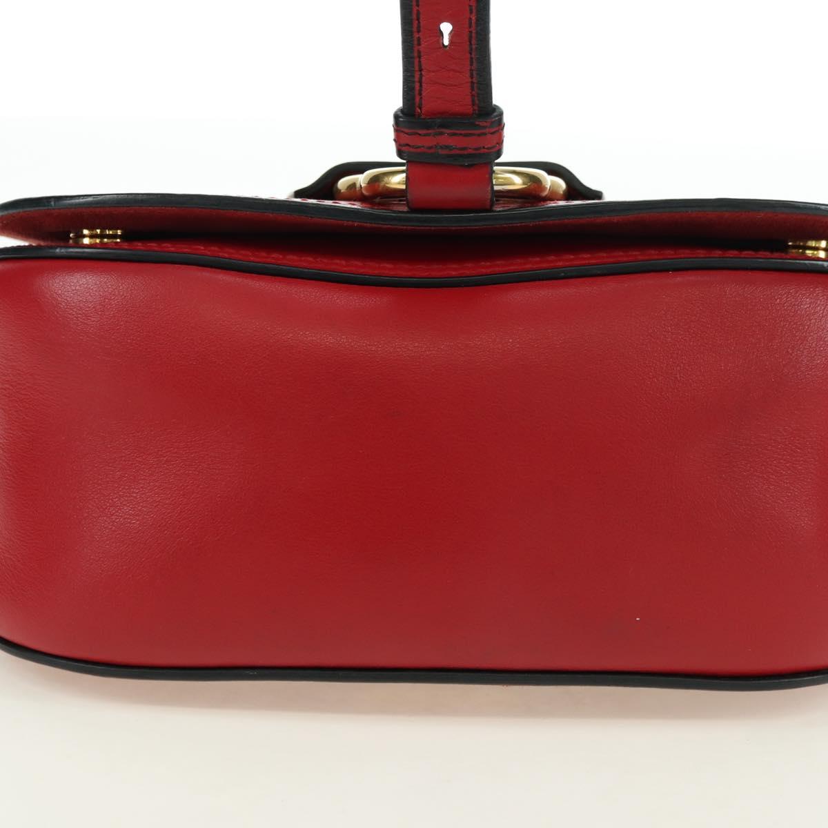 Miu Miu Chain Dahlia Shoulder Bag Leather Red Gold Auth 177448A
