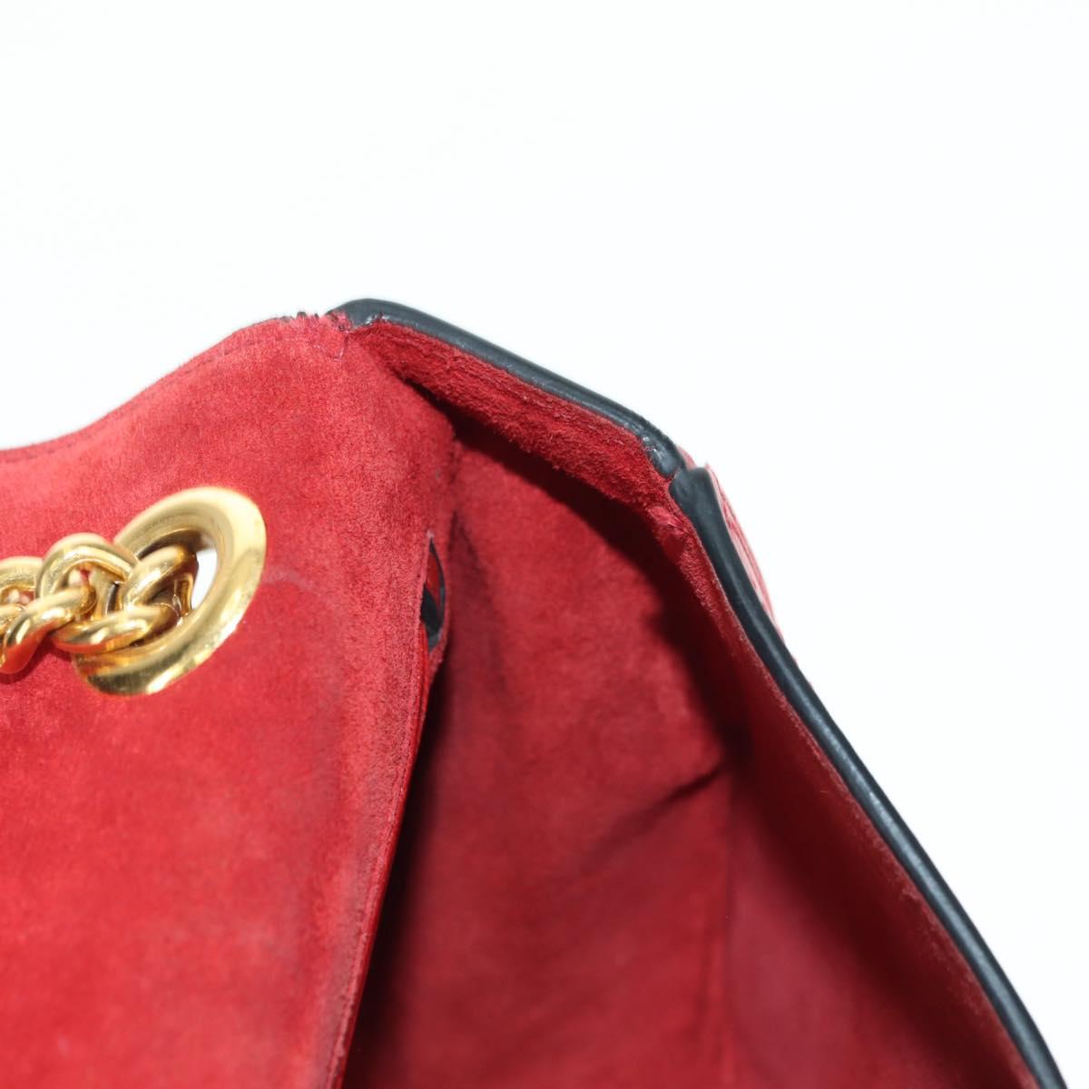 Miu Miu Chain Dahlia Shoulder Bag Leather Red Gold Auth 177448A