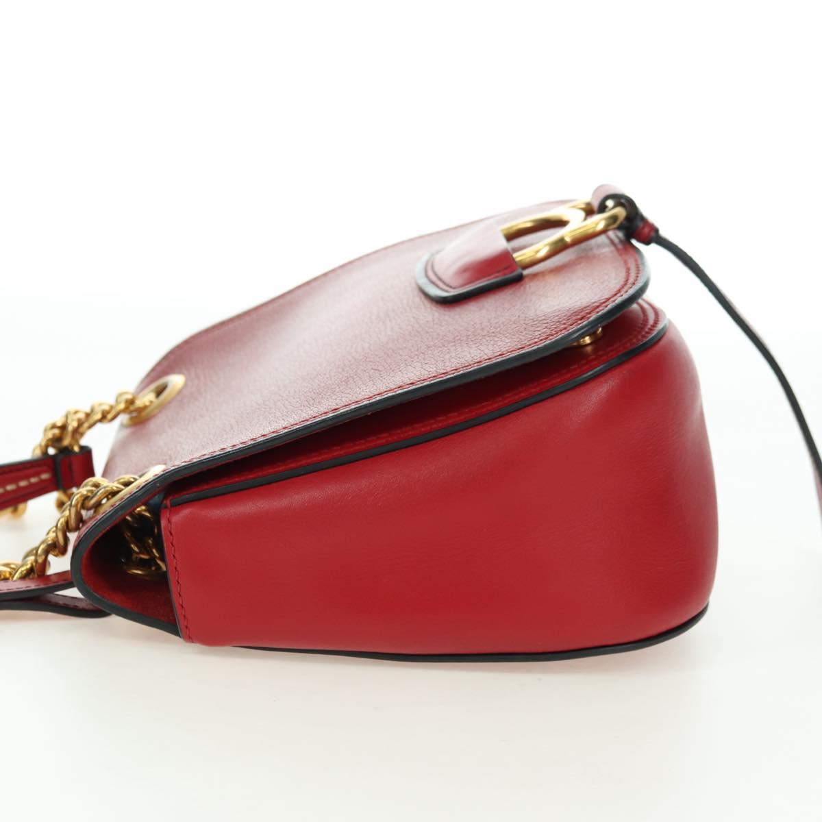 Miu Miu Chain Dahlia Shoulder Bag Leather Red Gold Auth 177448A