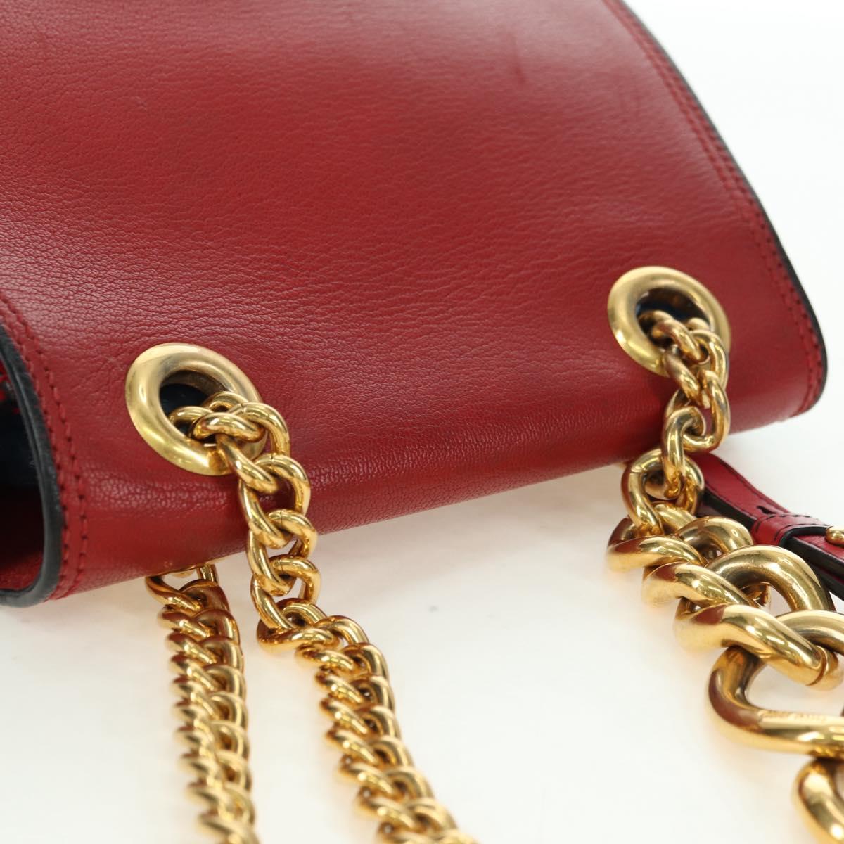Miu Miu Chain Dahlia Shoulder Bag Leather Red Gold Auth 177448A