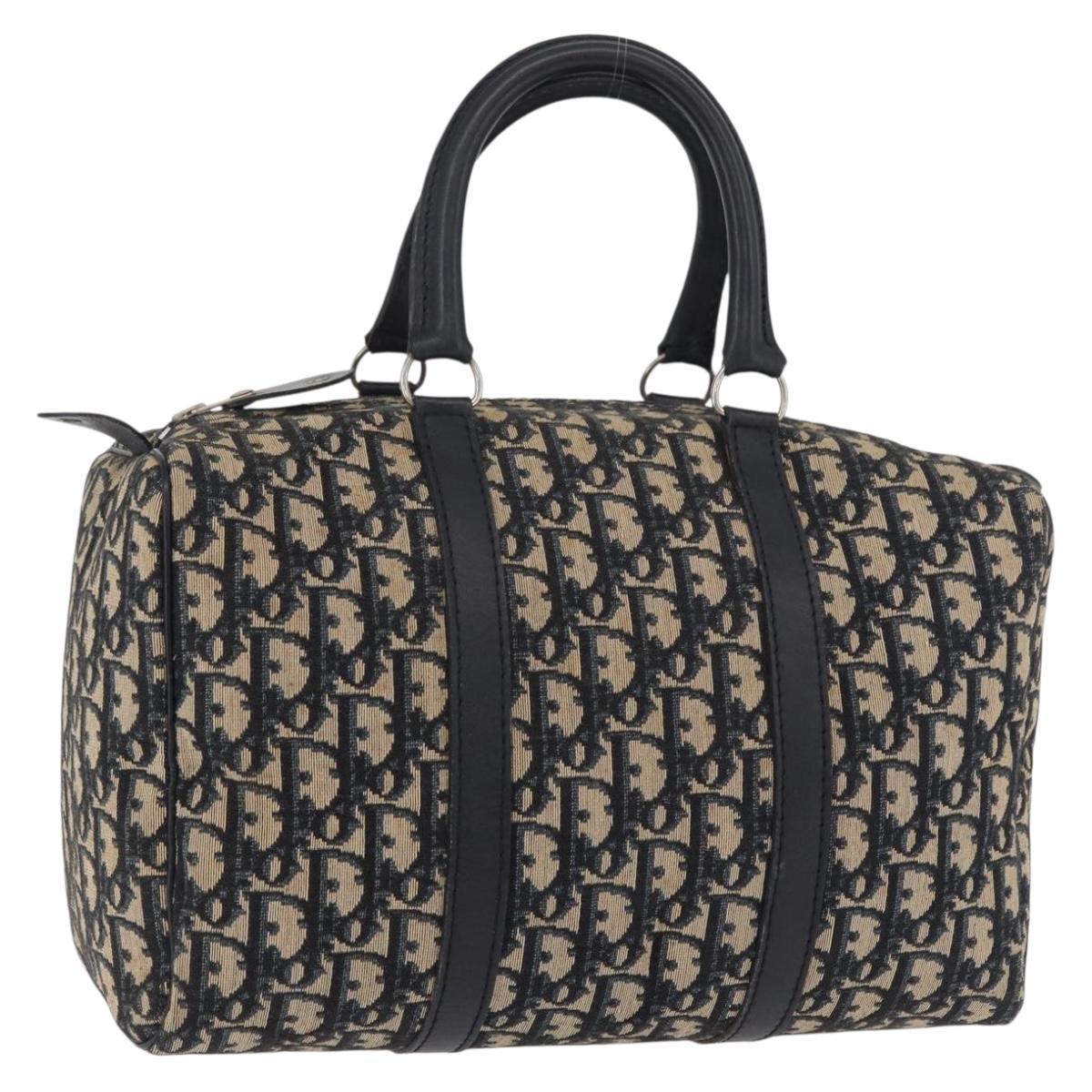 Christian Dior Trotter Canvas Boston Bag Navy Silver Auth 177449