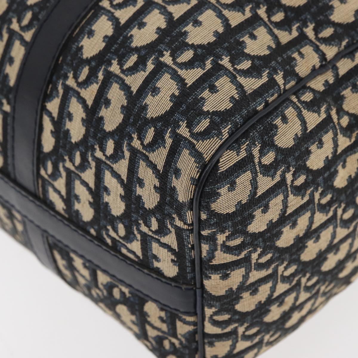 Christian Dior Trotter Canvas Boston Bag Navy Silver Auth 177449