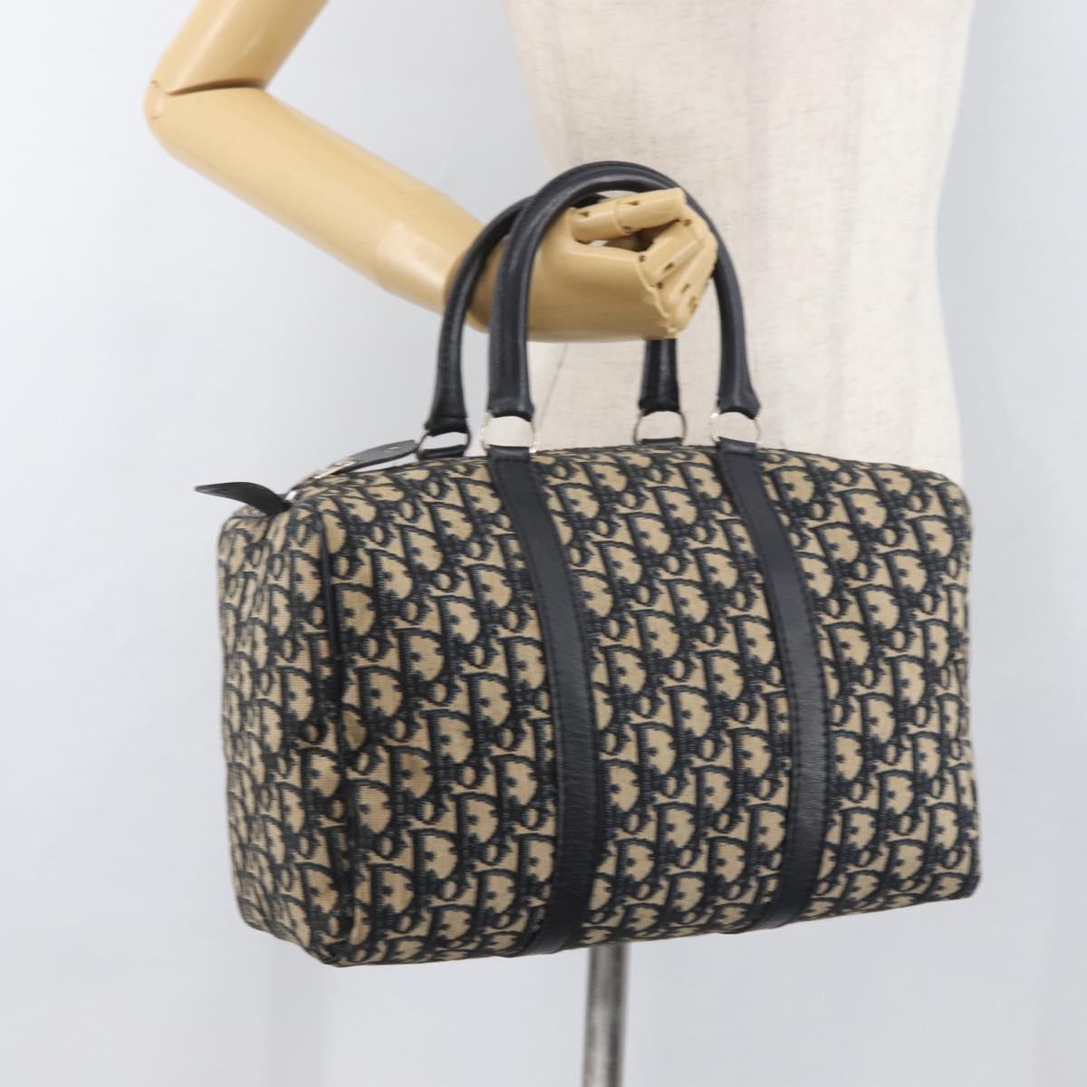 Christian Dior Trotter Canvas Boston Bag Navy Silver Auth 177449