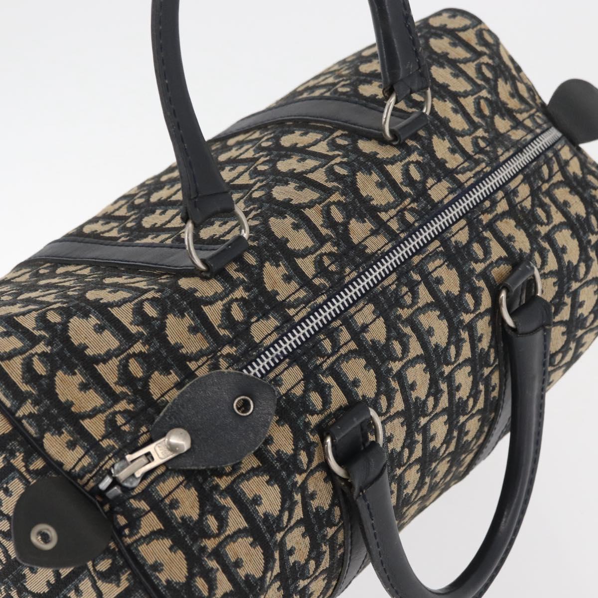 Christian Dior Trotter Canvas Boston Bag Navy Silver Auth 177449